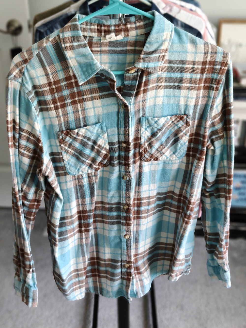 a.n.a Teal and Brown Plaid Shirt
